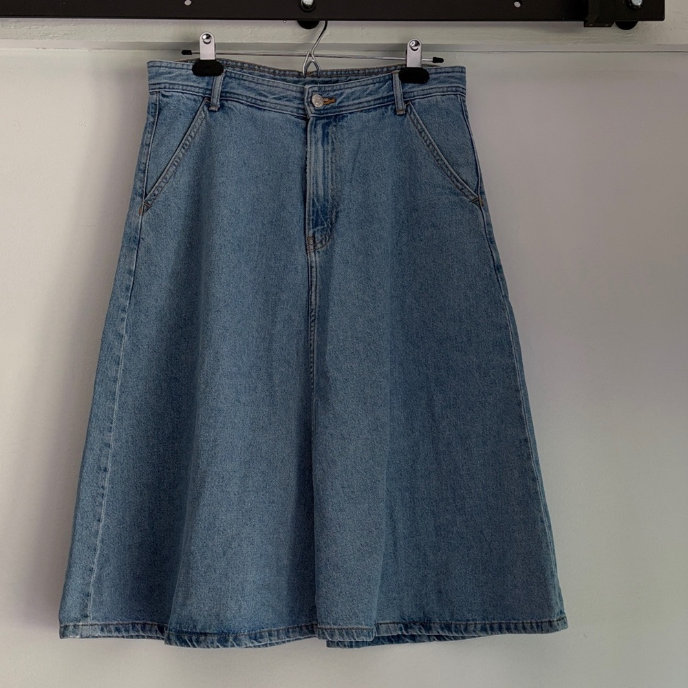 H&M Women's Blue Cotton Denim A-Line Skirt